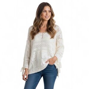 FREE PEOPLE Flower Child Sweater Off White Oversized Open Knit Boho Casual Sz M